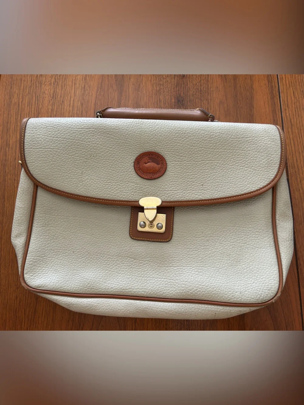 Dooney & Bourke Cream and Brown Men's Briefcase - Classic Two-Tone Design